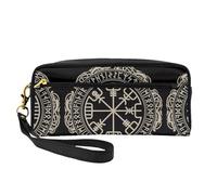 Reusable Cosmetic Makeup Bag â€“ Travel Toiletry Organizer, Magical Design Norse Runes Compass Full-Print Leather Small Pouch for Women