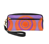 Reusable Cosmetic Makeup Bag – Travel Toiletry Organizer, Orange Circle Centre Full-Print Leather Small Pouch for Women