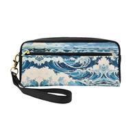 Reusable Cosmetic Makeup Bag â€“ Travel Toiletry Organizer, Ukiyo-e Style Waves Full-Print Leather Small Pouch for Women