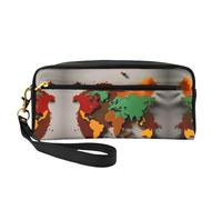 Reusable Cosmetic Makeup Bag â€“ World Map Made of Spices Print Leather Small Makeup Bag for Travel, Toiletry Organizer with Zipper, Black, One Size