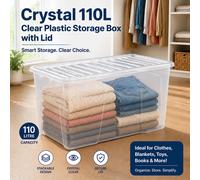 Reusable Crystal Clear Storage Box with Lid Stackable Plastic Home Organiser