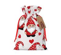 Reusable Cute Valentine'S Gnomes Burlap Drawstring Xmas Present Bags, Rustic Gift Wrap Bags For Holiday Party And Xmas Presents