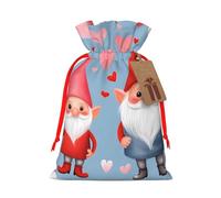 Reusable Cute Valentine'S Love Gnomes Burlap Drawstring Xmas Present Bags, Rustic Gift Wrap Bags For Holiday Party And Xmas Presents