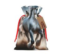 Reusable Desert-Sand-Storm-Horse Burlap Drawstring Xmas Present Bags, Rustic Gift Wrap Bags For Holiday Party And Xmas Presents