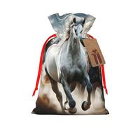 Reusable Desert-Sand-Storm-Wild-Horse Burlap Drawstring Xmas Present Bags, Rustic Gift Wrap Bags For Holiday Party And Xmas Presents