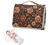 Reusable Diaper Change pad with Tissue Pocket Vintage Floral William Morris Brown Boho Portable Baby Changing pad with Built-in Pillow cambiadores de pa?ales para Bebes