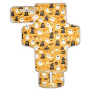 Reusable Diaper Changing mat with Tissue Pocket Diaper Changing pad Travel Lightweight & Foldable Changing Station Cartoon Ghosts Pumpkin Skeletons Bats Orange Web