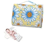 Reusable Diaper Changing mat with Tissue Pocket Trendy Daisy Floral Flower White Blue Changing pad for Changing Table Lightweight & Foldable Changing cambiador de pa?ales para Bebes