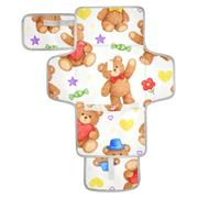 Reusable Diaper Changing mat with Tissue Pocket Waterproof Changing pad with Built-in Pillow Cartoon Cute Brown Teddy Bear