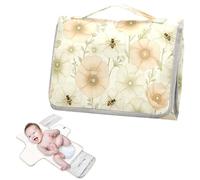 Reusable Diaper Changing pad with Tissue Pocket Bee Wildflowers Boho Modern Beige Portable Changing pad for Baby with Built-in Pillow cambiadores de pa?ales para Bebes