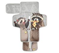 Reusable Diaper Changing pad with Tissue Pocket Portable Changing pad for Baby with Built-in Pillow Racoon and Possum Eating Pizza