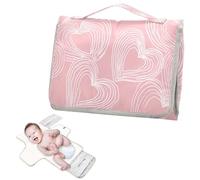 Reusable Diaper pad with Tissue Pocket Valentines Hearts Lines Pink Waterproof Pads for Baby Lightweight & Foldable Changing cambiadores de pa?ales para Bebes