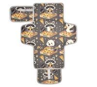Reusable Diaper pad with Tissue Pocket Waterproof Changing pad with Built-in Pillow Possum and Raccoon Eating Pizza