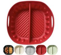 Reusable Divided Air Fryer Silicone Liner,Airfryer Liners Silicone，Red：S | Non-Stick Reusable Silicone Air Fryer Basket Liners for Kitchen, 2 in 1 Dual Compartment Pot Baking Mat Bowl Inserts