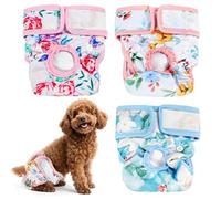 Reusable Dog Nappies Female 3Pcs, Washable Puppy Dogs Period Pants Incontinent Doggy Nappy for Pet Sanitary cat Diapers with Adjustable Buttons flower pattern Pink+Orange+Blue S
