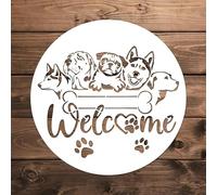 Reusable Dog-Themed Welcome Wall Stencils Template Reusable Spray PaintStencils for Craft Painting On Wood Craft Canvas Walls Wood Furniture Decorations DIY Scrapbooking
