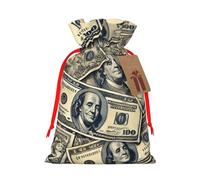 Reusable Dollars-Money-Cash Burlap Drawstring Xmas Present Bags, Rustic Gift Wrap Bags For Holiday Party And Xmas Presents