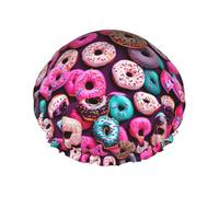 Reusable Donut Print Shower Caps for Women Double Layer Hair Cap Adult Hair Cap for All Hair