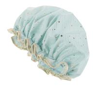Reusable Double Layer Shower Cap with Elastic Band, Waterproof Hair Cover | Thickened Polyester Cotton and PEVA Construction, Steam-resistant Fit, Light Green Gold Foil Stars, Suitable for Braids