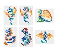 Reusable Dragon Stencils,6Pcs 29.7x21cm Flying Dragons Reusable Stencil for Painting on Wood,Wall,Fabric,Rock,Sign,DIY Art Projects,Animal Template Style A