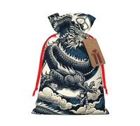 Reusable Dragons-China-Cluture Burlap Drawstring Xmas Present Bags, Rustic Gift Wrap Bags For Holiday Party And Xmas Presents