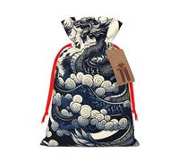 Reusable Dragons-Power-Asian-Cluture Burlap Drawstring Xmas Present Bags, Rustic Gift Wrap Bags For Holiday Party And Xmas Presents