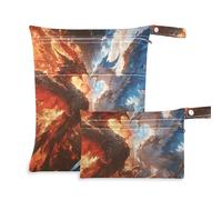 reusable dry bag waterproof 2 Pack travel essentials for flying with handles for daycare, bathing (Red and Blue Ice and Fire Phoenix)