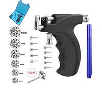 Reusable Ear Piercing Gun Kit, Professional Body Nose Lip Earrings Piercing Kit with 16 Pairs Stud Earrings (6 Pairs Sterling Silver Stud Earrings+10 Pairs Gun Stud Earrings)