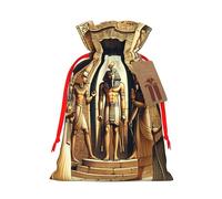 Reusable Egyptian-Gods-Pharaohs Burlap Drawstring Xmas Present Bags, Rustic Gift Wrap Bags For Holiday Party And Xmas Presents
