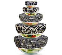 Reusable Elastic Bowl Covers Set of 5 - Stretch Fit Food Covers for Bowls, Fridge Storage & Leftovers - Beeswax Cotton, Washable & Plastic-Free Kitchen Alternative - Li’l Things-Japanese Waves