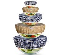 Reusable Elastic Bowl Covers Set of 5 - Stretch Fit Food Covers for Bowls, Fridge Storage & Leftovers - Beeswax Cotton, Washable & Plastic-Free Kitchen Alternative - Li’l Things-Checkered Plaid
