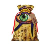 Reusable Eye-Of-Horus-Hieroglyphs Burlap Drawstring Xmas Present Bags, Rustic Gift Wrap Bags For Holiday Party And Xmas Presents