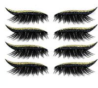 Reusable Eyelash Stickers Eyeliner Eyelash Stickers Waterproof Stick on Eyeliner Eyeshadow Makeup Instant Outline Easy QuickApplication Eyelid Tape Strip Stickers for Women Makeup Black (Golden)