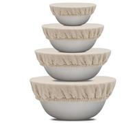 Reusable Fabric Bowl Covers, Pack of 4 Stretchy Bowl Lids Made of Cloth, Washable Fabric Lids for Food, Bread, Dough, Salad, Leftovers and Serving in the Kitchen