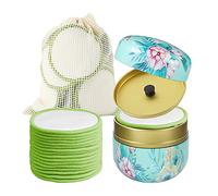 Reusable Face Makeup Remover Pads 16pcs 100% Organic Cotton Pads Cleaning Face Wipes Cloth Washable Face Round Cotton with Laundry Net Bag and Fashionable Metal Box Suit for Adults and Kids