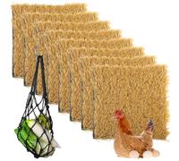 Reusable Fake Turf Beddings, Green Rugs for Chicken Coops Indoor & Outdoor, Washable Artificial Grass Mats with Feeding String Bag, Eight Pcs Chicken Nesting Box Pads, 12X12 Inches
