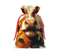 Reusable Farm-Cow-Sunflower Burlap Drawstring Xmas Present Bags, Rustic Gift Wrap Bags For Holiday Party And Xmas Presents