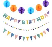 Reusable Felt Happy Birthday Banner - Felts Fabric Banner Felt Ball Garland - Happy Birthday Garland, Handmade Letters & Balls Personalized Party Sign for Birthdays Party Decorations (Orange)