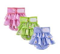 Reusable Female Dog Diapers with Skirt - Washable Pet Diaper Pants with Adjustable Straps, Leak-Proof Training Underwear for Dogs in Heat-3pcs(Chrysanthemum Skirt Hem,M)