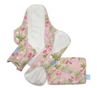 Reusable Feminine Pads Super+ with Pouch, Overnight Absorbency, Pink Forest | 3 Pack | OEKO-TEX Standard 100 Certified | Cloth Pads | Washable & Reuseable | Soft & Comfortable