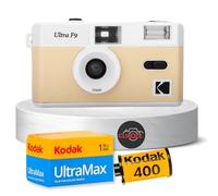 Reusable Film Camera Bundle Includes a Light Beige Kodak Ultra F9 Film Camera, Kodak Ultramax 35 mm Film 36 Exposures and Clikoze Camera Film Photography Tips Card