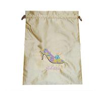 Reusable Fine Embroidered High Heels Shoe Bags for Women Travel Drawstring Satin Fabric Storage Pouches Shoes Covers with lined, beige, 10.6 x 14 inch about, Storage