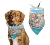 Reusable Five-Color Fishing Village Coast Triangle Pet Scarf, Dog Bandana, Polyester Fabric, Pet Bandana for Small Medium Large Dog Cat and Other Pets 27.6 * 11.8 Inches