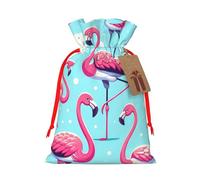Reusable Flamingo-Watercolor-Pattern Burlap Drawstring Xmas Present Bags, Rustic Gift Wrap Bags For Holiday Party And Xmas Presents