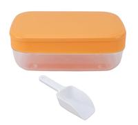 Reusable Flexible Round Ice Cube Maker Mold, Ice Cube Tray with Lid and Bin, Easy Release Spherical Ice Tray for Cocktails Iced Coffee, Food Grade PP Silicone (Multi Layered Orange)