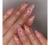 Reusable Floral French Press-On Nails Almond Shape ABS No Needed Salon Elegant Press On Nail For Women