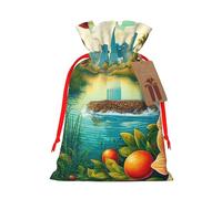 Reusable Florida-Panther-Bass Burlap Drawstring Xmas Present Bags, Rustic Gift Wrap Bags For Holiday Party And Xmas Presents