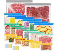 Reusable Freezer Bags 20-Pack BPA-Free, Degradable, Leakproof Ziplock Gallon, Sandwich & Snack Sizes, M, L & XL Food Storage Bag, Meal Prep, Batch Cooking with Zip Lock Storage Bag & Label Stickers