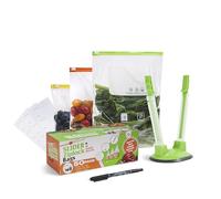 Reusable Freezer Bags Set (50Pcs) - Large, Medium & Small Slider Ziplock Bags (4.5L, 2.25L & 1L) + 50 Freezer Labels, Bag Holder & Pen - Leakproof, BPA-Free, Heavy Duty Food Storage Bags (50, L, M, S)