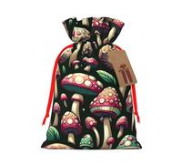 Reusable Funny-Cute-Mushroom Burlap Drawstring Xmas Present Bags, Rustic Gift Wrap Bags For Holiday Party And Xmas Presents